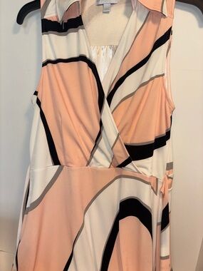 New York and Company Stretch Sleeveless Melon Abstract Print Wrap Dress L